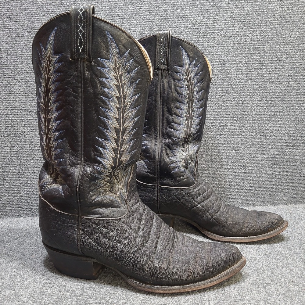 Vintage Tony Lama Cowboy Boots Gold Label Exotic Hide 8614 Black Men's11 D - Picture 4 of 15